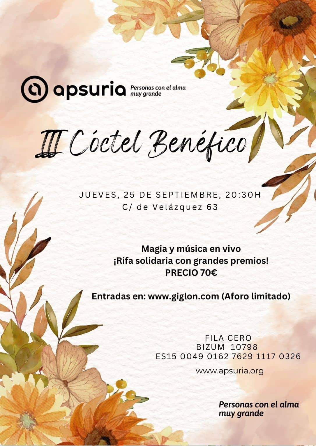 Invitación III Coctel benefico Apsuria